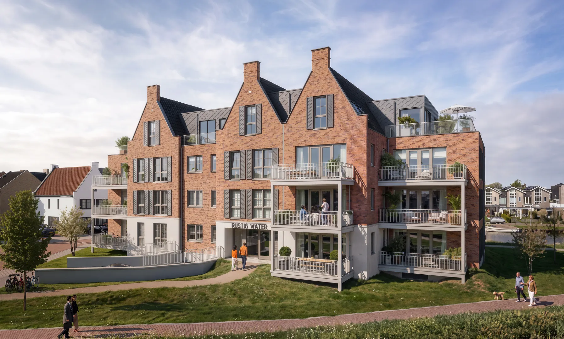 Groene woonstraat in De Horn met baksteenwoningen